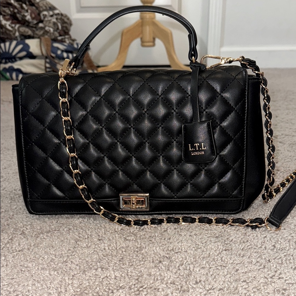 Vegan Leather Black Quilted Chain Bag